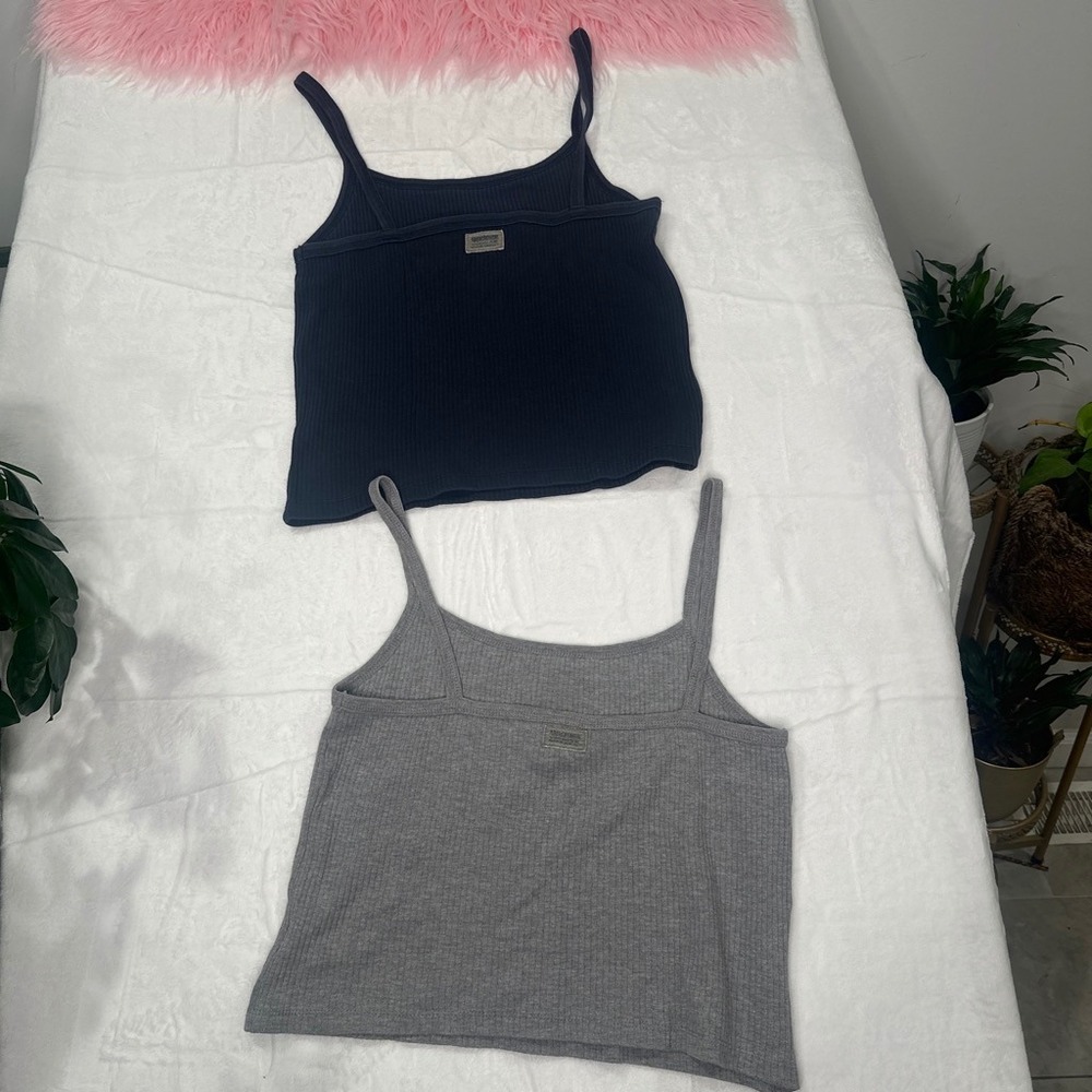 Y2K Abercrombie & Fitch Ribbed Cotton Cami Tank Top Set Navy Gray Womens Medium